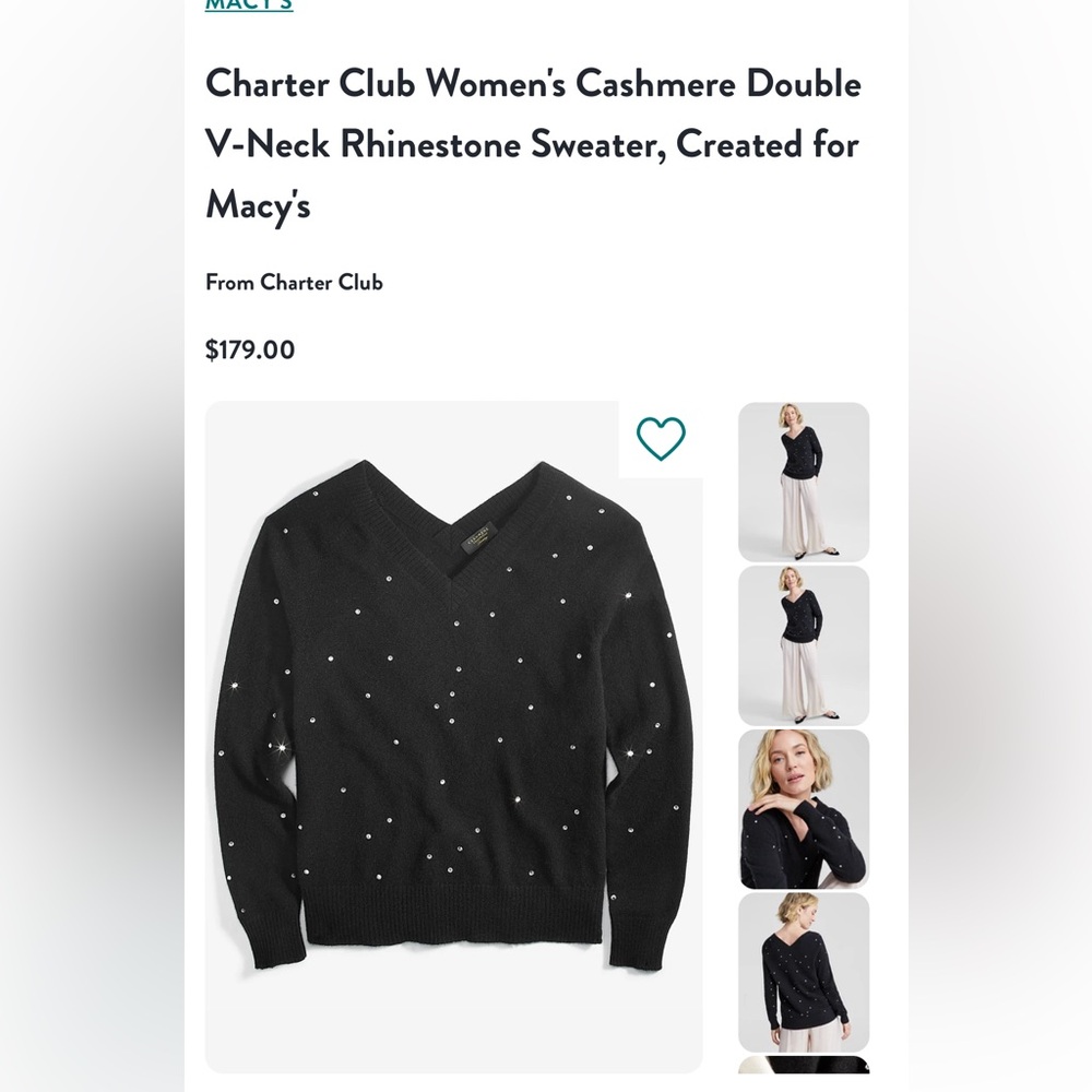 Charter Club Black Cashmere V-Neck Sweater